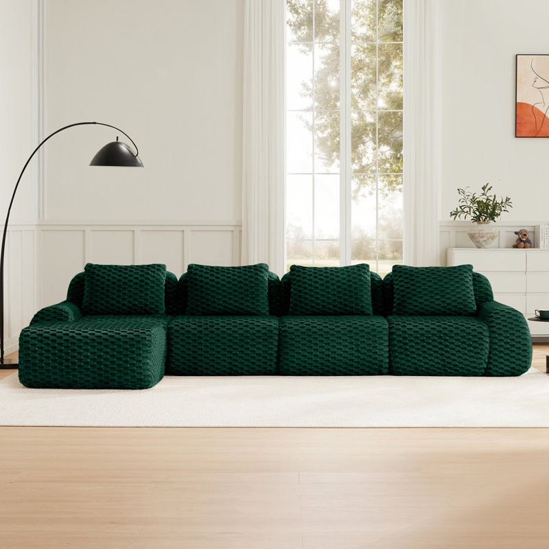 Canapé modulaire moderne en L pour salon, tissu en flanelle, canapé surdimensionné à 4 places, 4, Vert