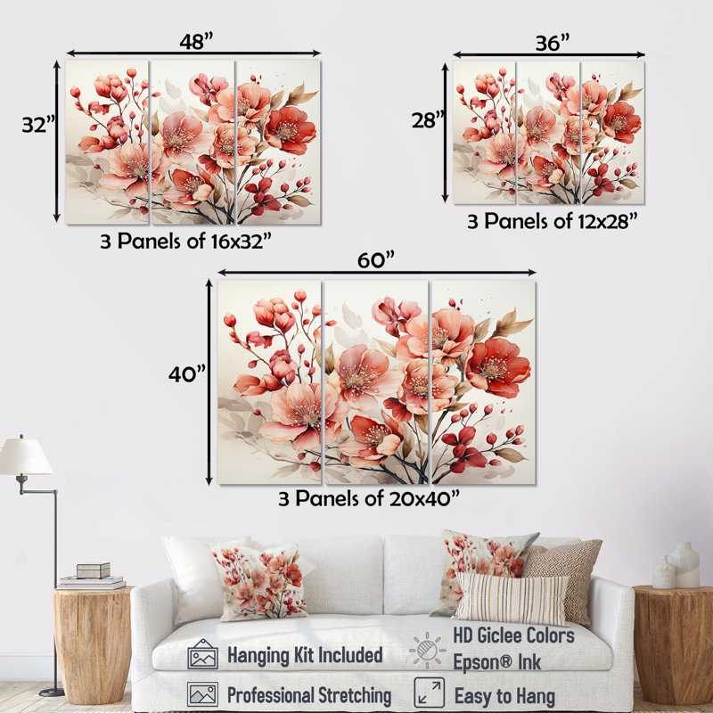 Poppies Charm In Winter Delight - ensemble d'art mural sur toile coquelicots, Toile tendue, H 28 po x l 36 po x P 1 po