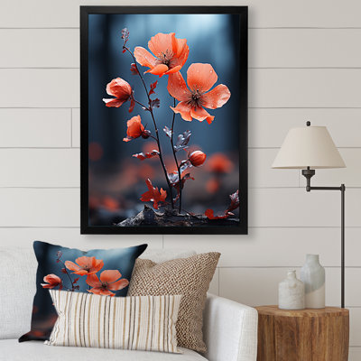 «Red Blue Flowers Wildfire Poppy», reproduction d'art sur toile florale et botanique