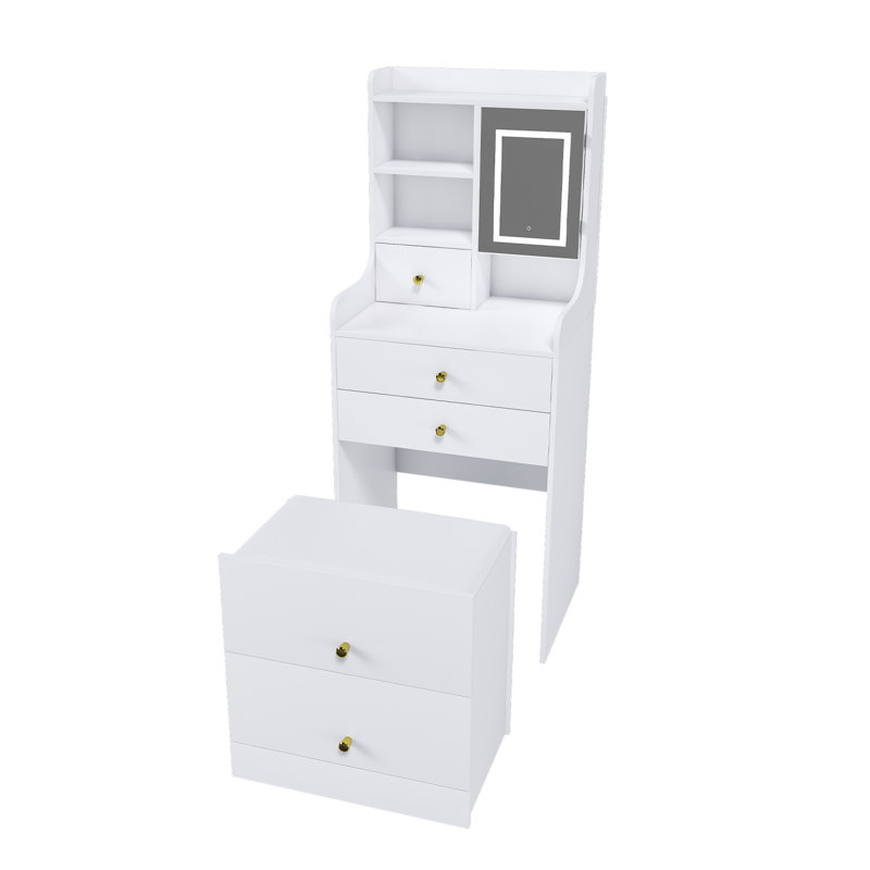 Coiffeuse 3 en 1 avec miroir à DEL et 4 tiroirs pour la chambre à coucher