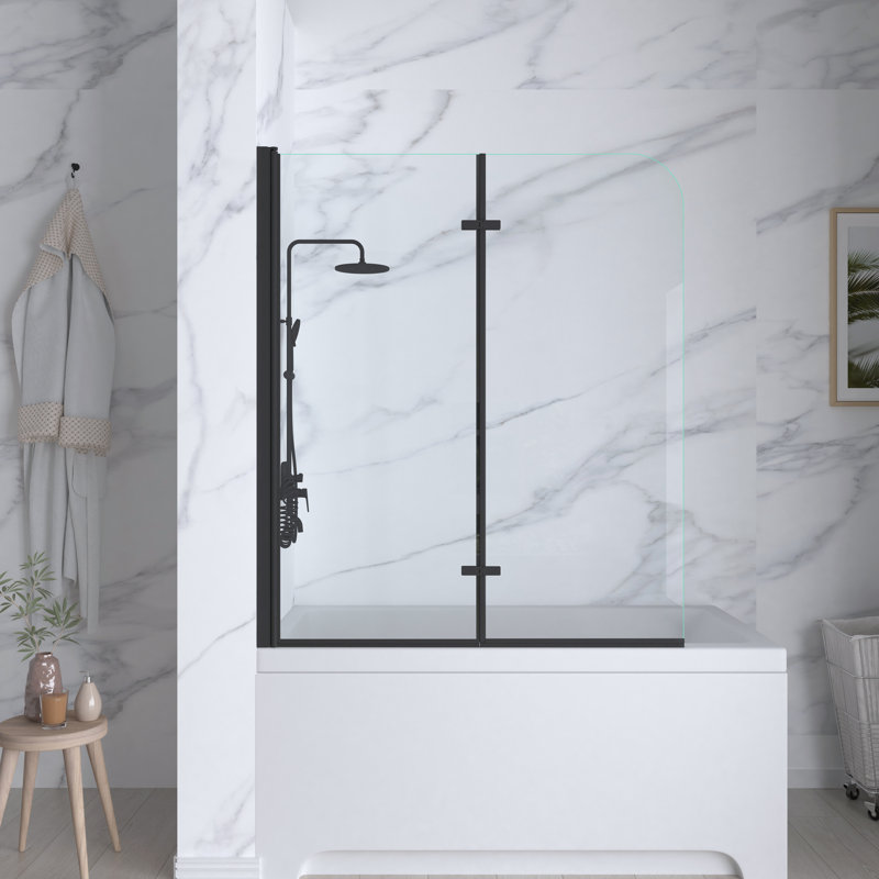 Jraty 47.2" W x 55" H Frameless Tub Door, Black