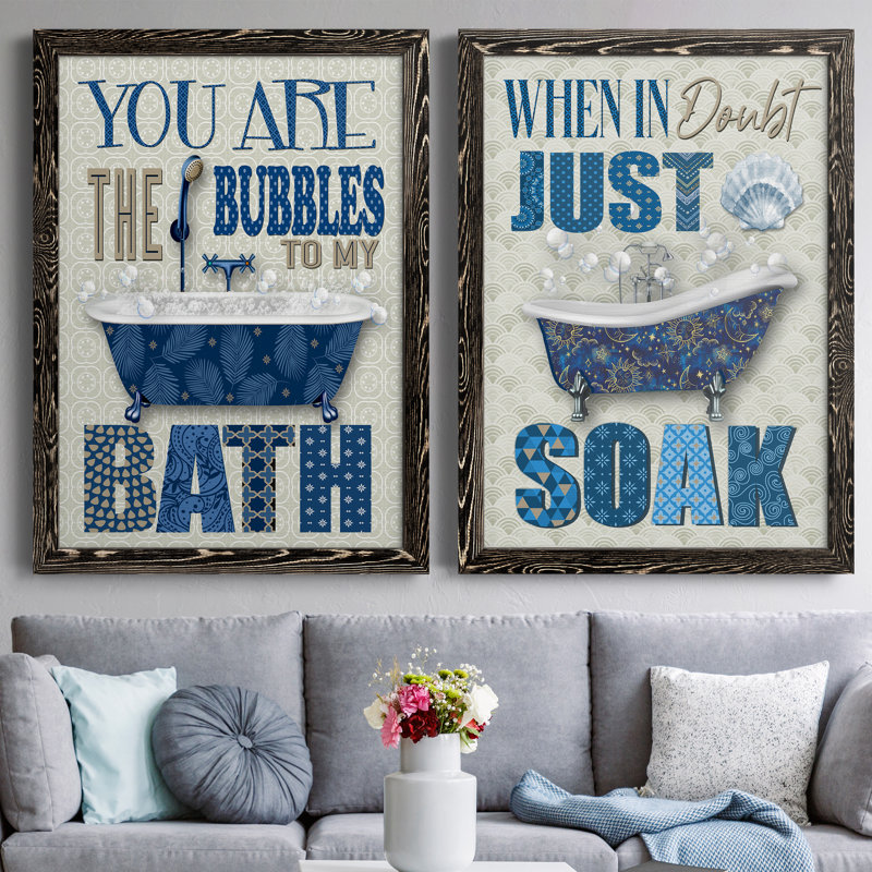 «Bubble Bath», ensemble de 2 encadrements d'art textuel sur toile, H 37,5 po x l 55 po x P 1,5 po, Toile avec cadre noir