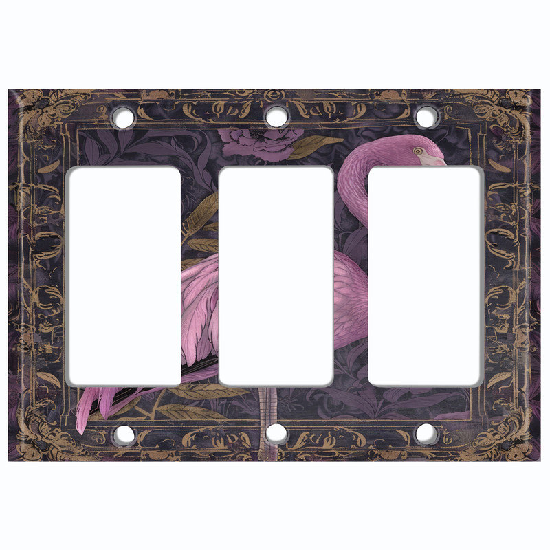 Couvercle de plaque d'interrupteur en métal; Fauteuil à bascule GFI de taille 3 US standard - Flamant rose rustique