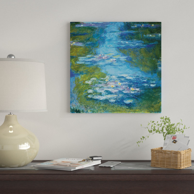 «Nymphéas II» par Claude Monet, impression sur toile, H 18 po x l 18 po x P 1,5 po, Toile avec cadre noir, Pas de tapis