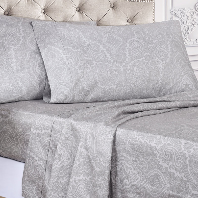 Grey Paisley Cotton Blend King/California King Duvet Cover Set