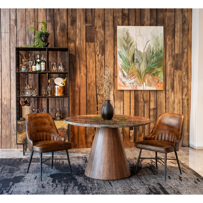 Caldera 48" Round Dining With Lava Marble And Dark Oak Base