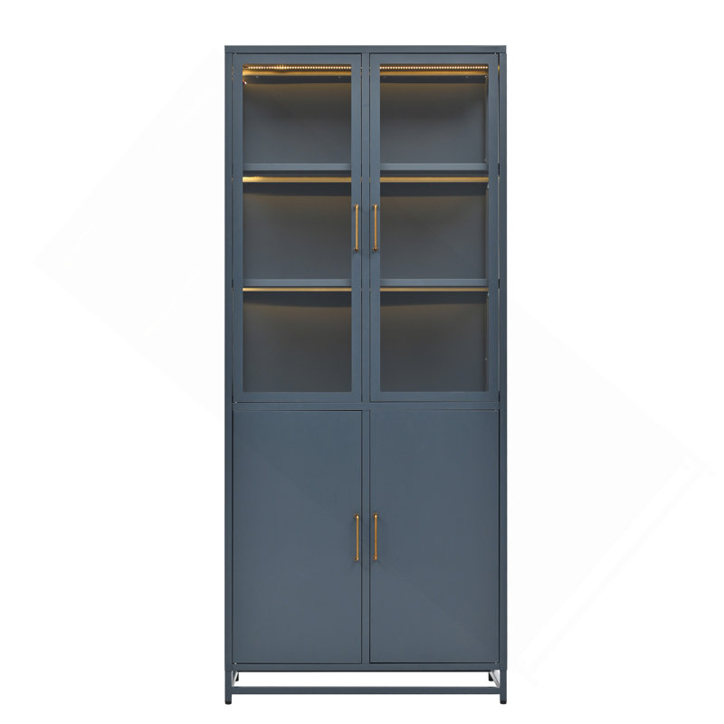 Versatile Display Cabinet With Advanced Features For Home And Office, Dark Blue
