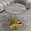 Table de salle à manger ronde pour 2 à 4 personnes, piédestal en fer doré, plateau d'aspect marbre gris foncé, style Mid-Century moderne, 27,6 po-131258501-131258498