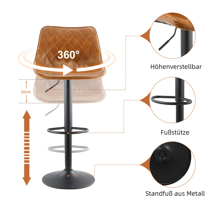 Aleatra Swivel Upholstered Adjustable Height Counter Stool with Metal Frame, Brown