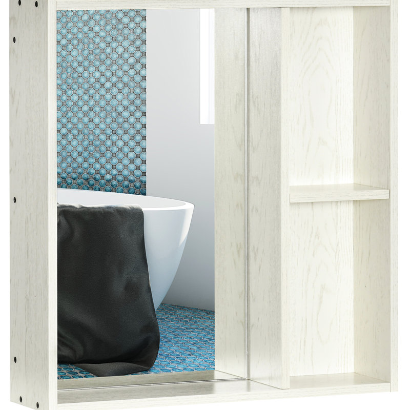 Armoire à pharmacie de salle de bain avec miroir, 24,19 po x 25,5 po, tablette de rangement murale, blanc pour rangement de miroir de salon et de salle de lavage, attrayant