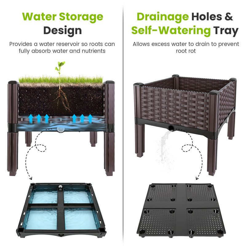Elevated Raised Garden Bed with Legs & Self-Watering System, 31.5x15.75x14.57in