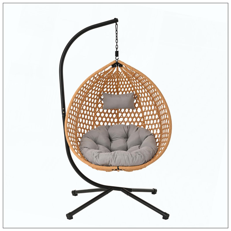 Chaise robuste en hamac en rotin avec coussin moelleux pour l'intérieur et l'extérieur, Gris