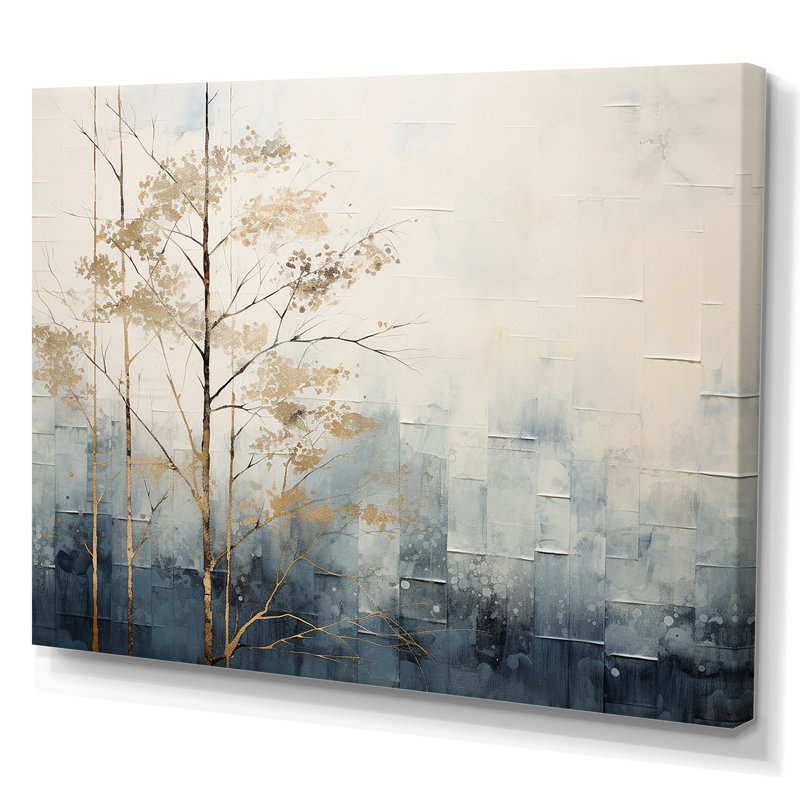 Minimalisme, forêt bleue et blanche sur toile, H 16 po x l 32 po x P 1 po, Toile tendue