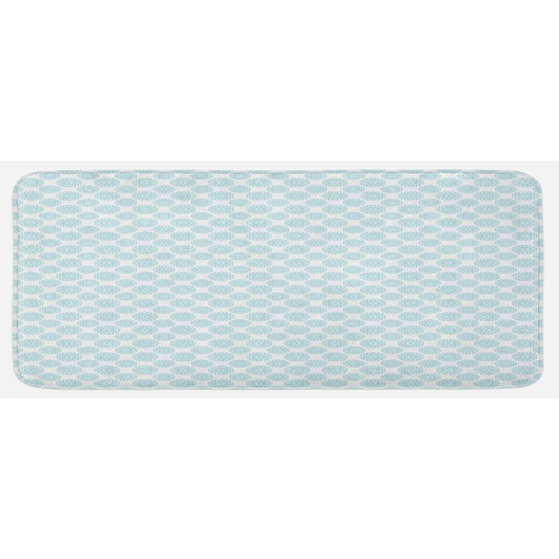 Tapis de cuisine bleu pâle à motif de chaîne en forme de ellipse avec étoile comme dans une chaîne ondulée