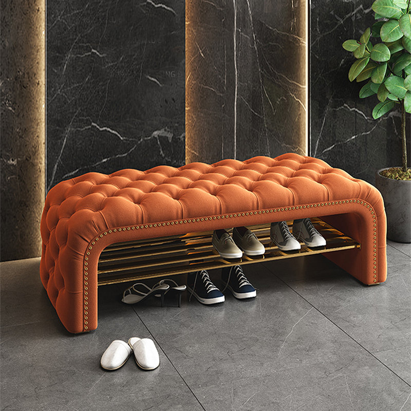 Modern Simple Shoe Stool 4 Pair Shoe Storage Bench, Orange
