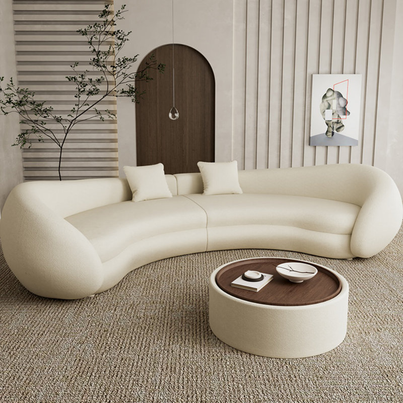 Minimalist Modern Curved Sofa, Off White, 29.53” H x 110.24” W x 51.18” D