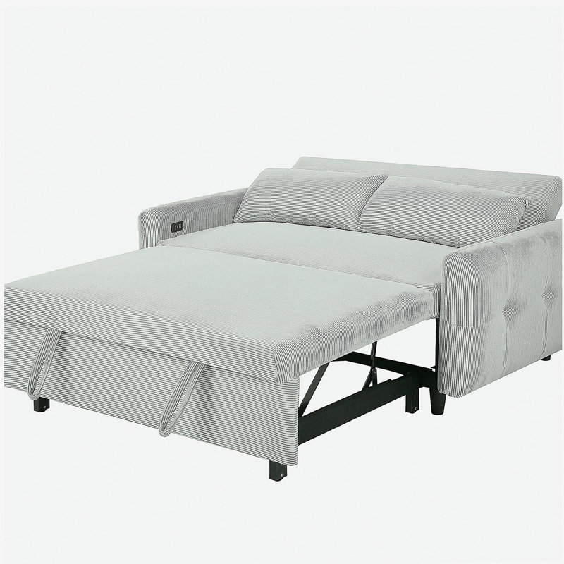 57,48 po. Canapé-lit gigogne convertible 2 places avec 2 coussins et port USB, beige, Beige
