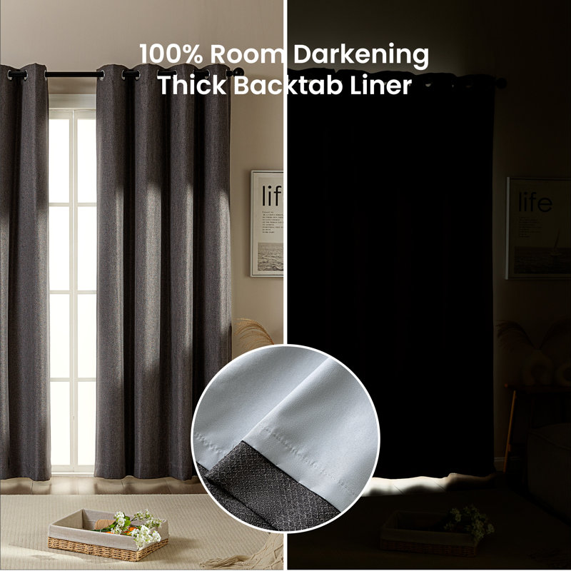  Rideaux occultant en faux lin (ensemble de 2), L 42 po x L 63 po, Gris chanvre