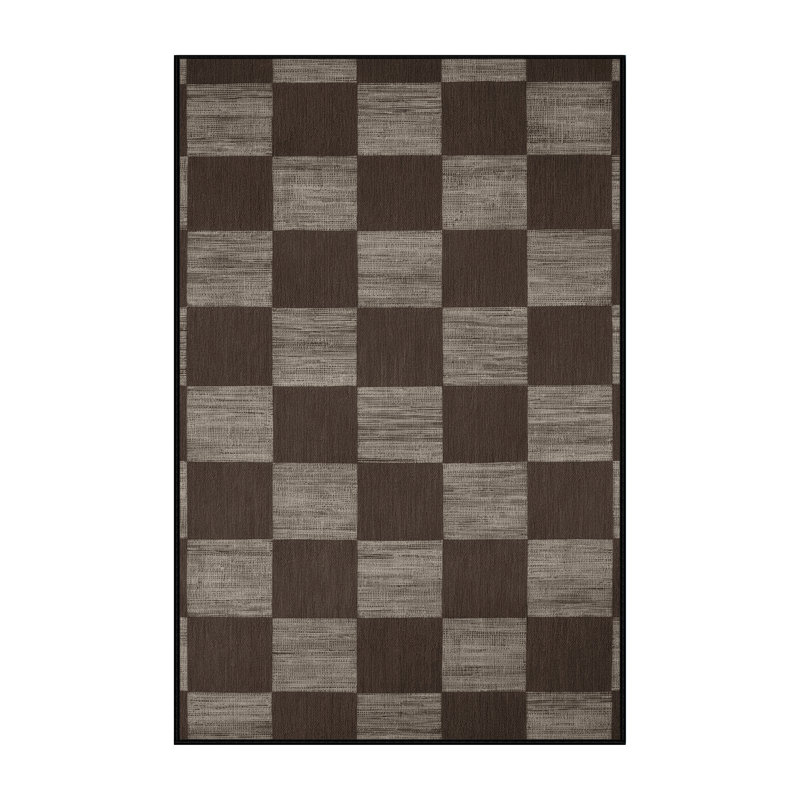 Tapis brun à carreaux lavable à la machine, Rectangle 3 pi x 5 pi