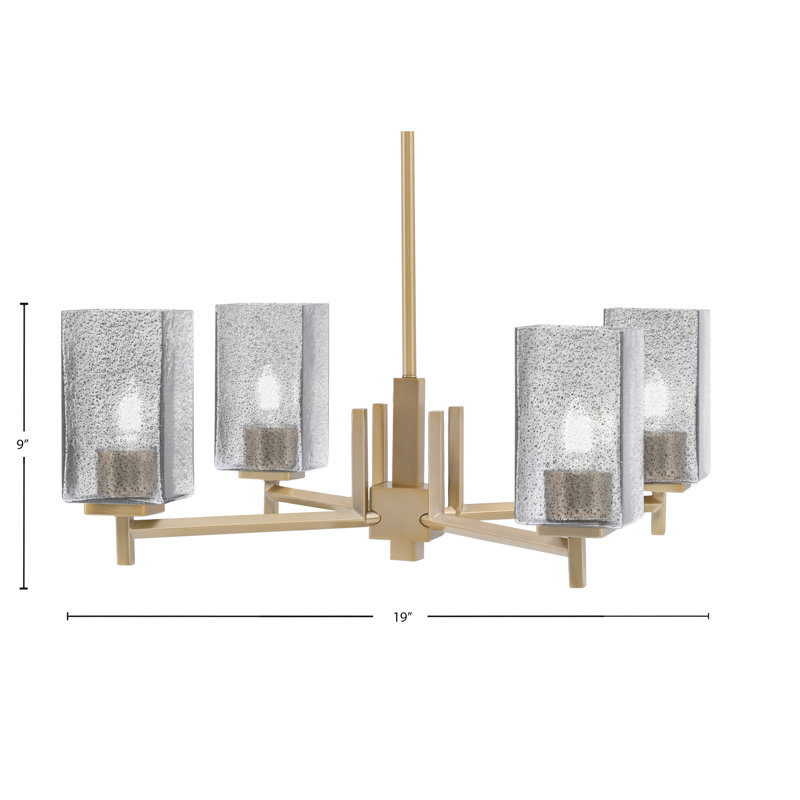 Franklin 4 Light, Chandelier, Graphite Finish, 3.5" Square Smoke Bubble Glass, Laiton