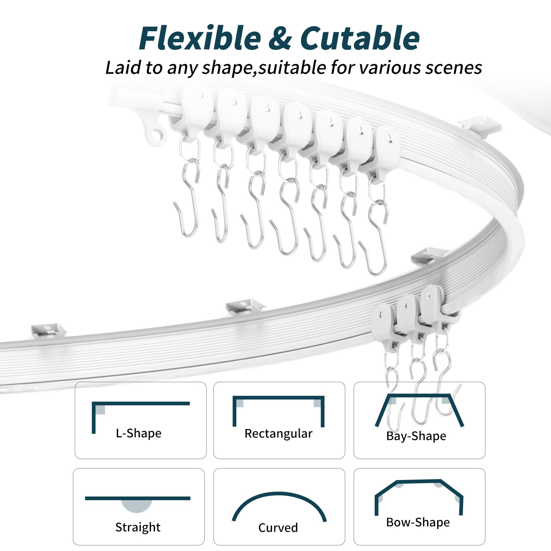Symple Stuff Flexible Bendable 16.4Ft (5M) Curved Ceiling Mount Curtain ...