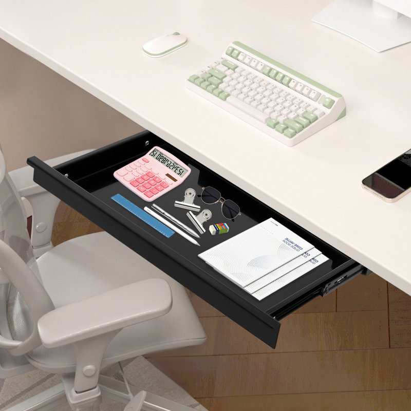 Under Desk Mounted Sliding Pull-Out Drawer Storage Organizer