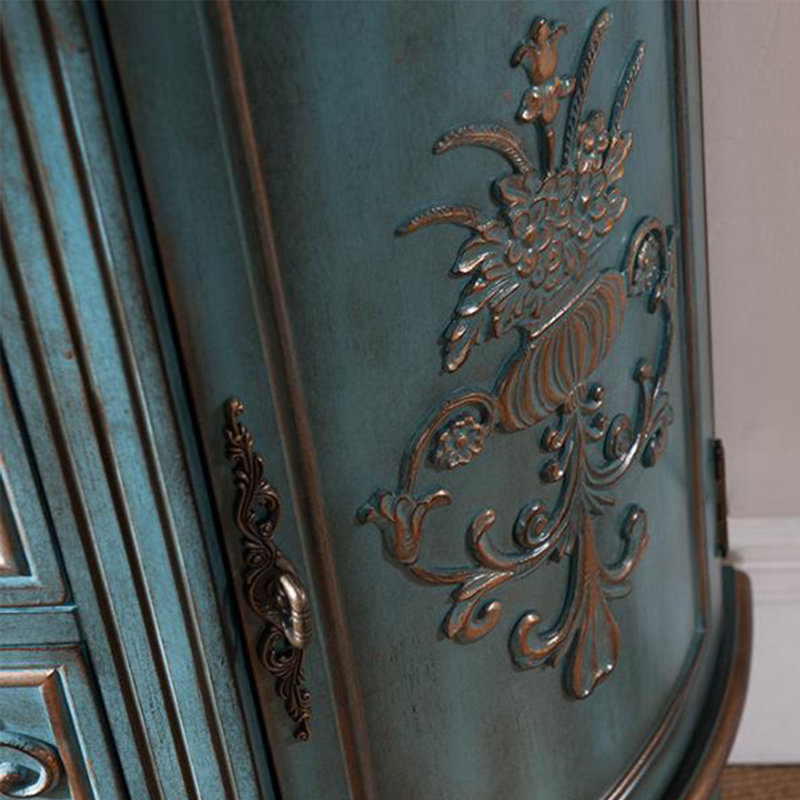European Style Half-Round Storage Accent Cabinet, Blue