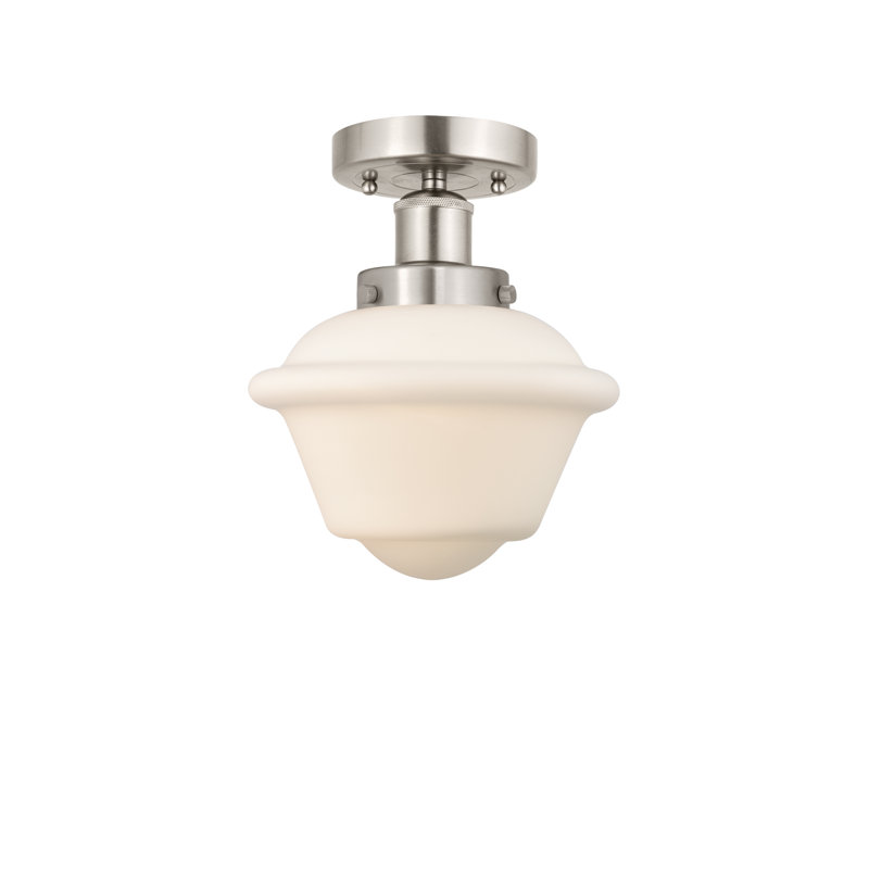 Grourke Glass Semi Flush Mount, Matte White, Brushed Satin Nickel