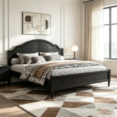 Wood Platform Bed with Arch-Top Headboard
