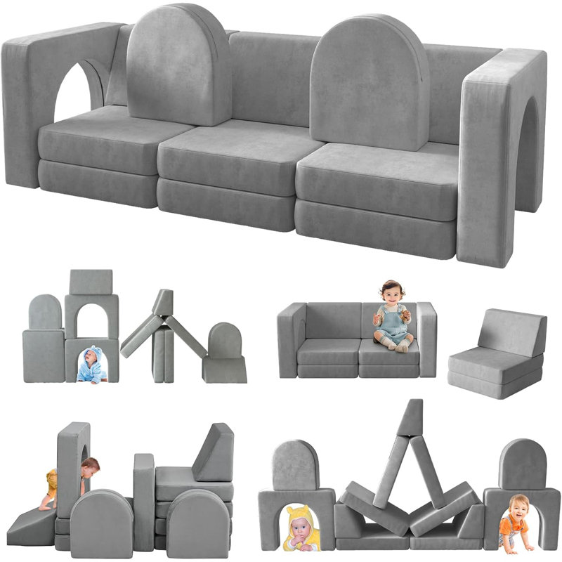 Chesterle Kids and Toddler Play Couch, Convertible Folding Sofa,12 in 1 Multifunctional Modular Kids Sofa for Playing, Creativing, Sleeping