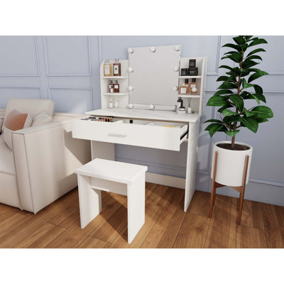 Commode à un tiroir avec rangement spacieux et miroir réglable pour les espaces de vie modernes et compacts