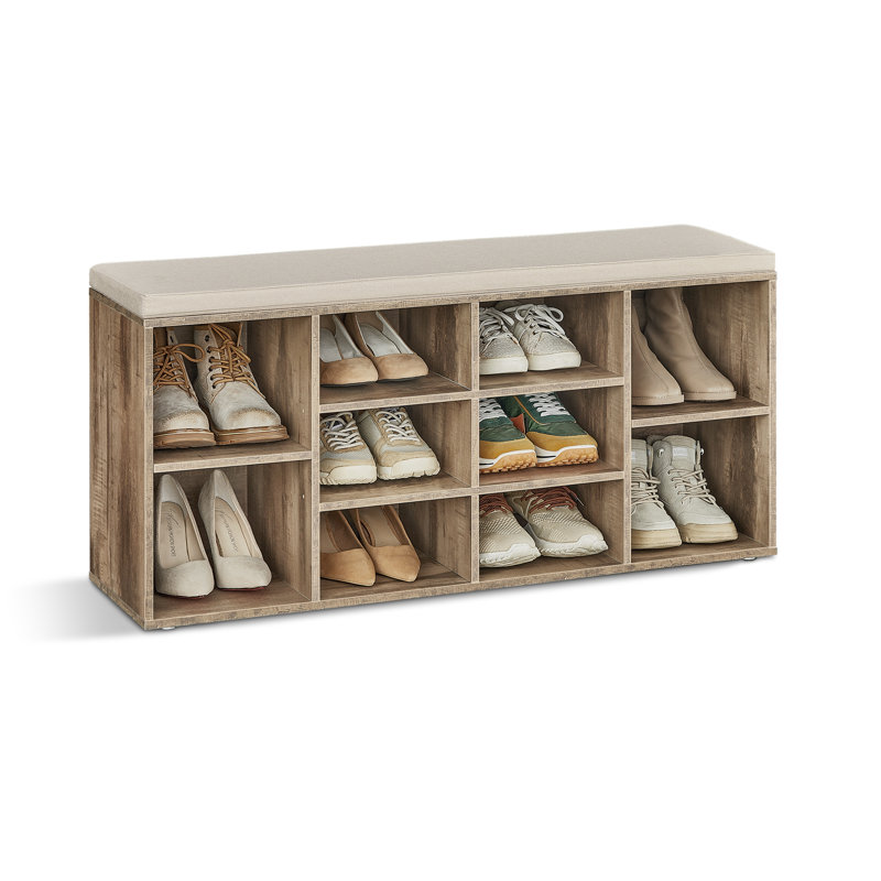 Adara Linen Blend Upholstered Storage Bench, Rustic Oak/Beige