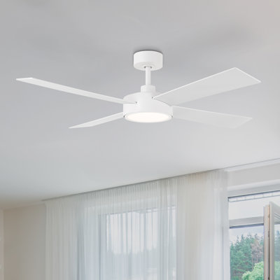 Onyo 52 in. Indoor/Covered Outdoor Matte White Integrated LED Modern Ceiling Fan with 5-CCT Selections, Remote Included