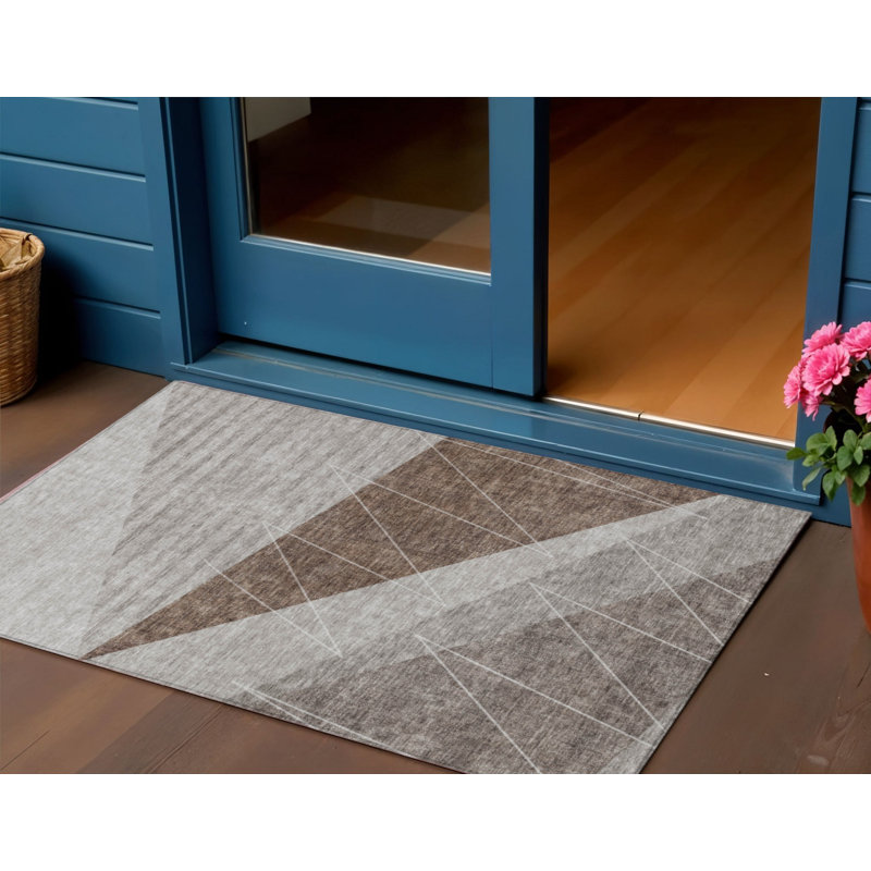 Tapis d'intérieur lavable à motif géométrique gris argenté 3 pi x 5 pi