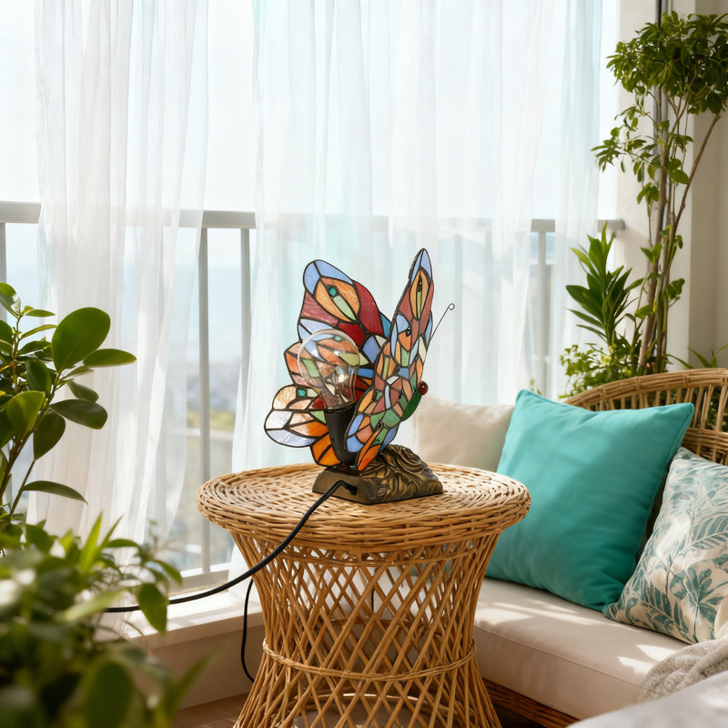 Tiffany-style Butterfly Table Lamp, 9.4" H x 3.9" W x 3.9" D