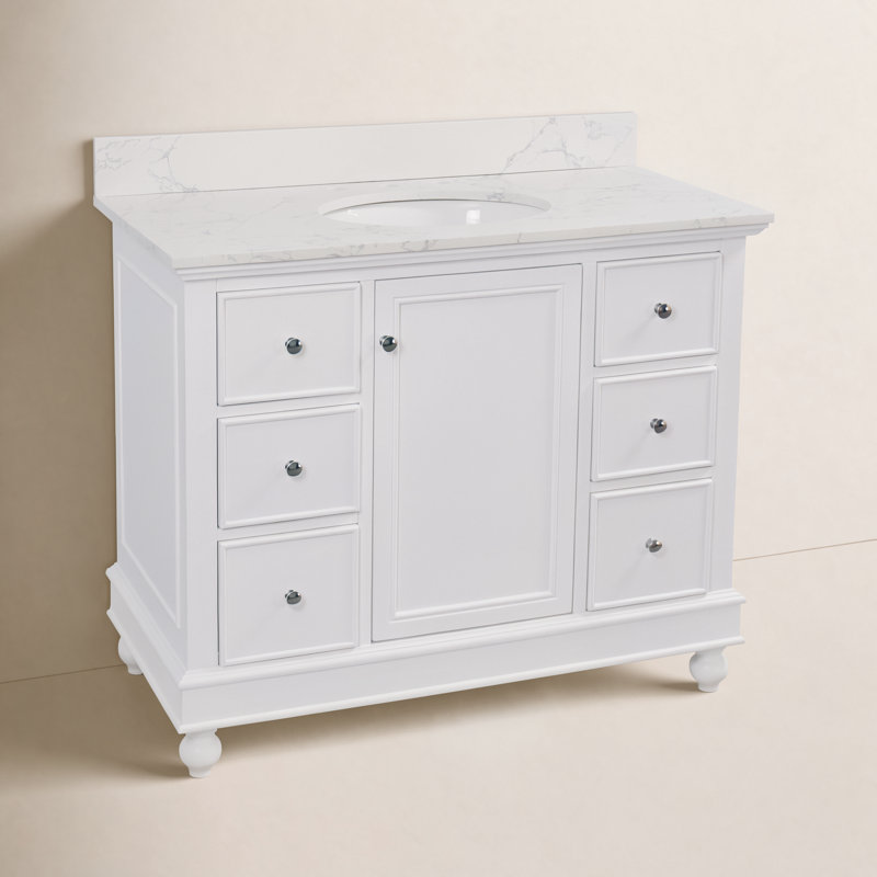 Ensemble de meuble-lavabo simple 42 po Ferdinand, Blanc, Marbre d'ingénierie