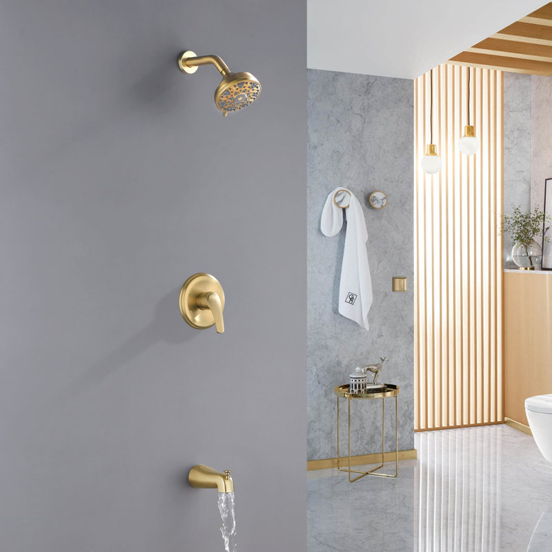 Wall Mount Tub Shower System Single Handle Shower Faucet Set High Pressure Brass Shower Trim Kit With Rough-In Valve