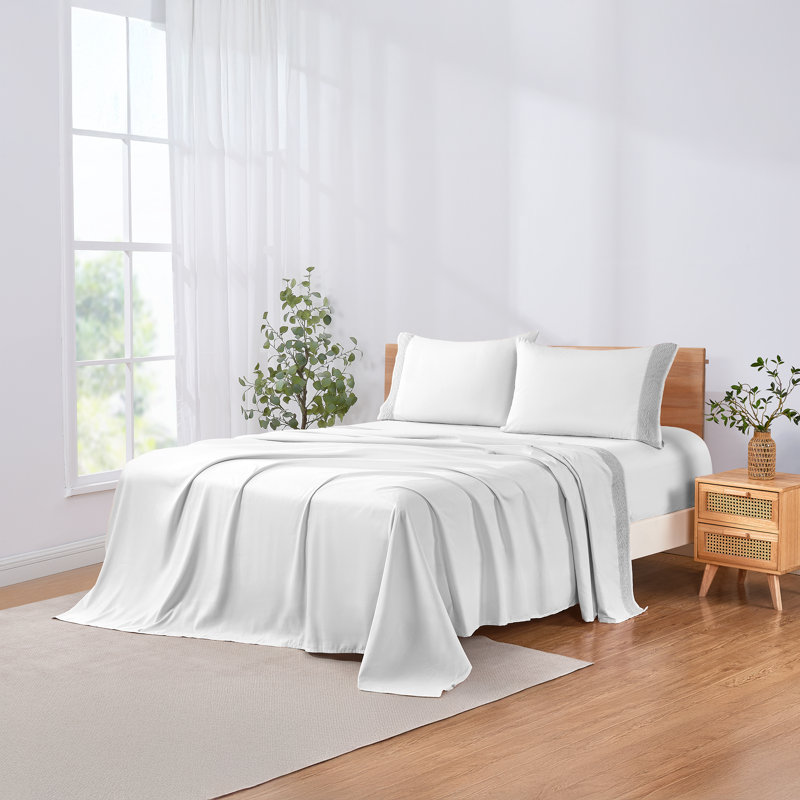 Ensemble de draps en microfibre 4 pièces Modern, Ensemble de draps pour lit simple + 1 drap-housse , Blanc