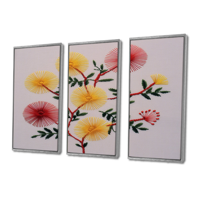 Bonneau - ensemble d'art mural coquelicot, Encadrement argenté, H 32 po x l 48 po x P 1 po