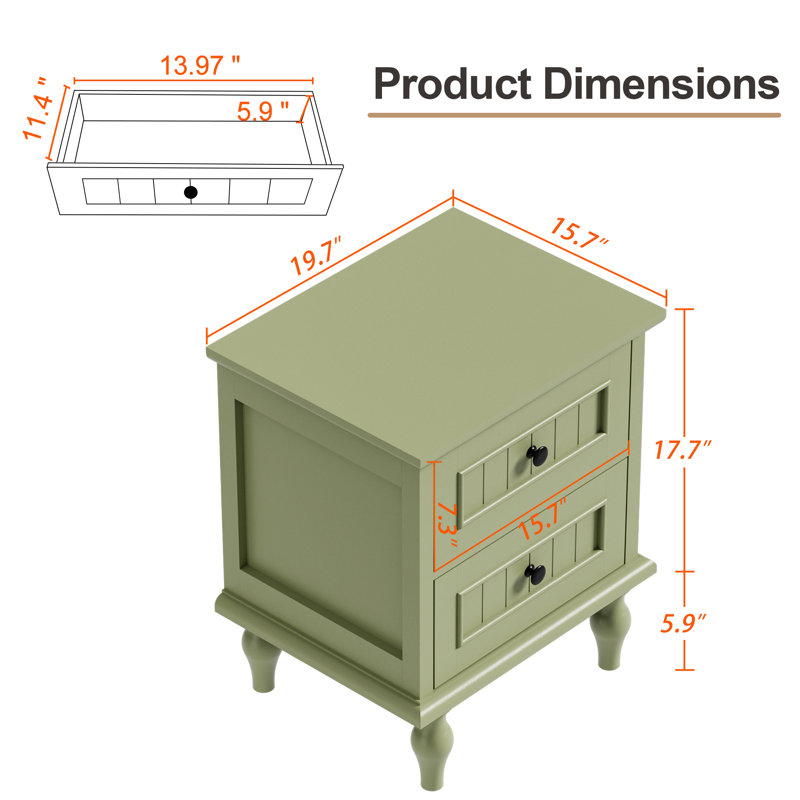 Amarilys 2-drawer bedside table, Vert