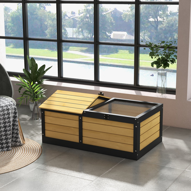 Wooden Tortoise House Small Pet Reptile with Hide Shelter Den and Run