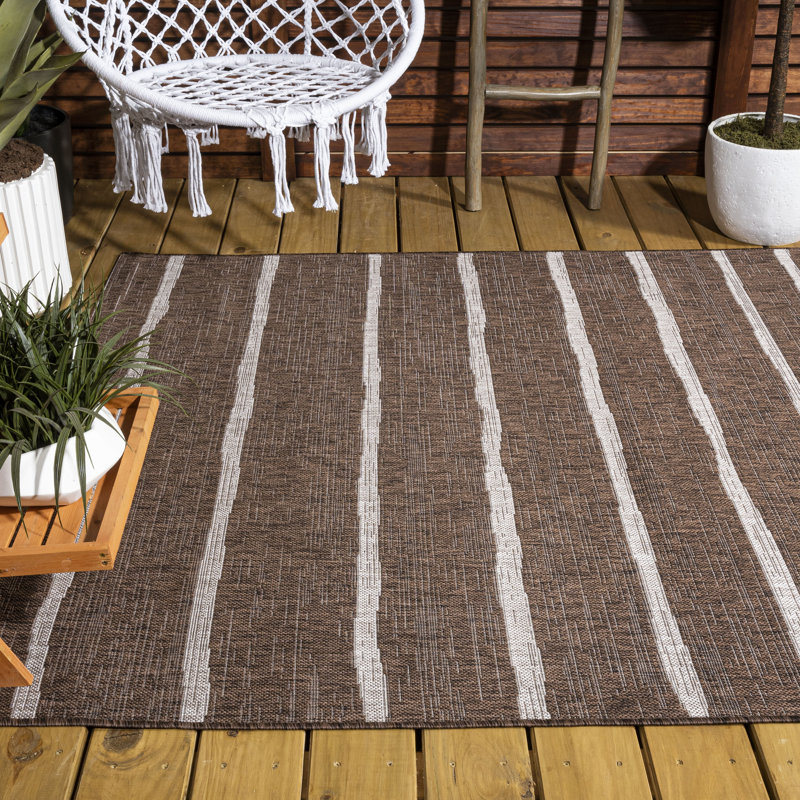 Siegbald Berber Stripe Brown/Beige Indoor/Outdoor Rug, Rectangle 5'2" x 7'5"