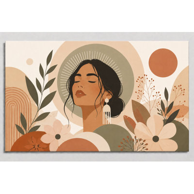 Impression d'art sur toile grande femme bohème chic, abstrait femme avec éléments floraux, neutre, impression sur toile 24 x 36 pouces