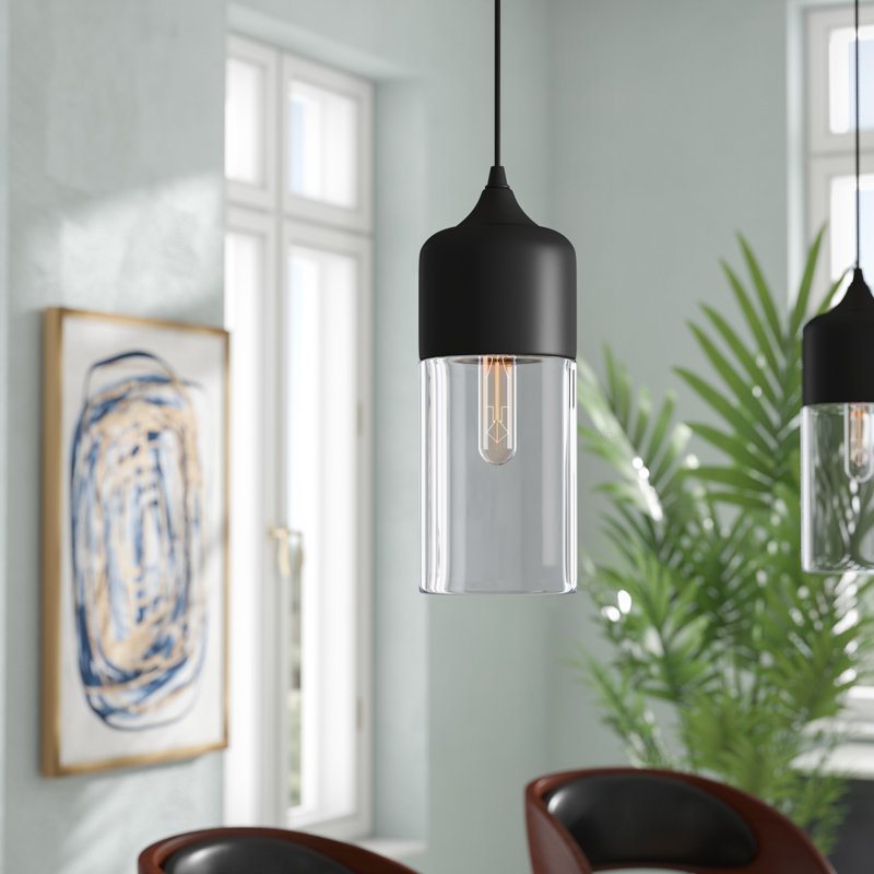 Modern 1 Light Glass Shade Pendant, Black