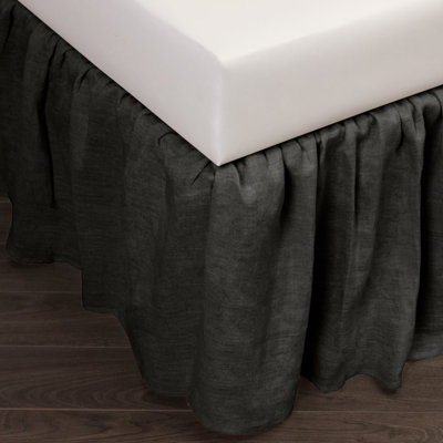 Basillo Linen Bed Skirt, Asphalt, Queen