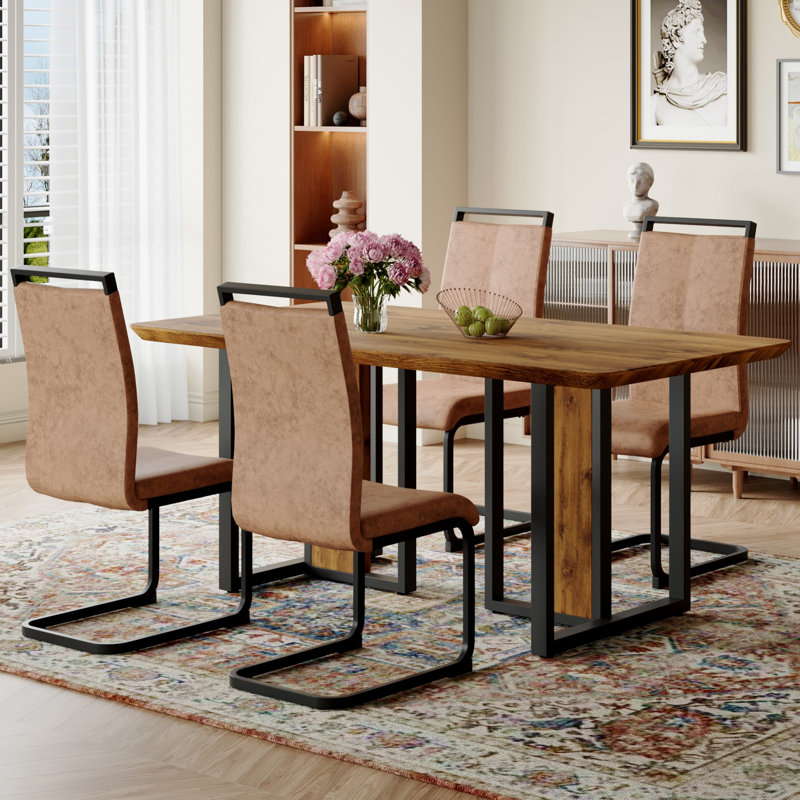 Ensemble de table et chaises, ensemble de table de salle à manger en bois avec 6 chaises et base en métal, 5