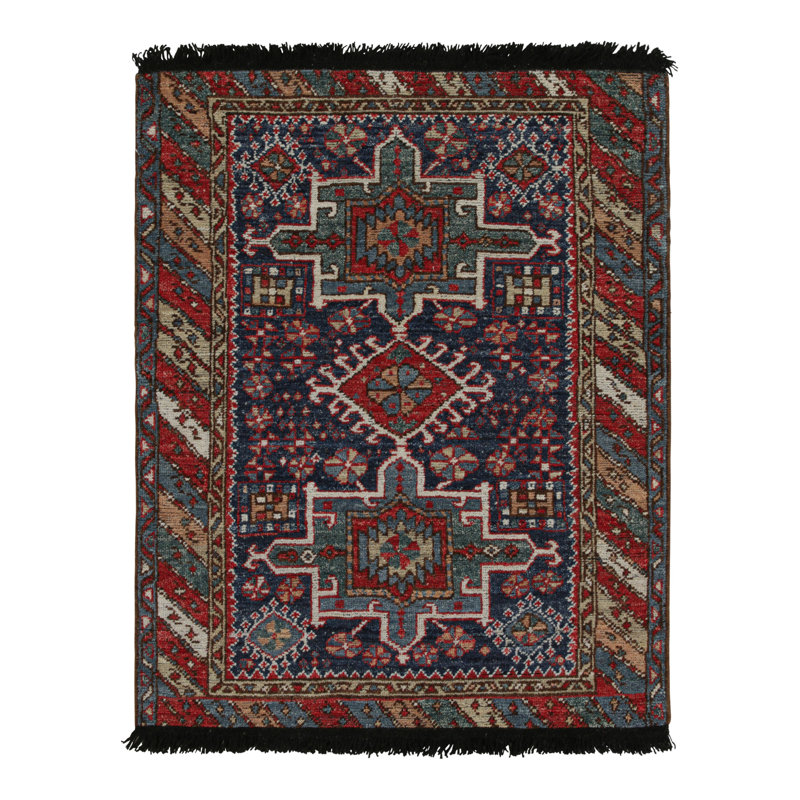 Burano Hand Knotted Wool Geometric Area Rug, Rectangle 6' x 9'