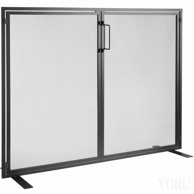 Pare-étincelles à panneau unique avec porte, en maille de fer robuste, 99 cm (L) x 78 cm (H), installation facile, grille de protection autoportante pour salon et décoration intérieure moderne.