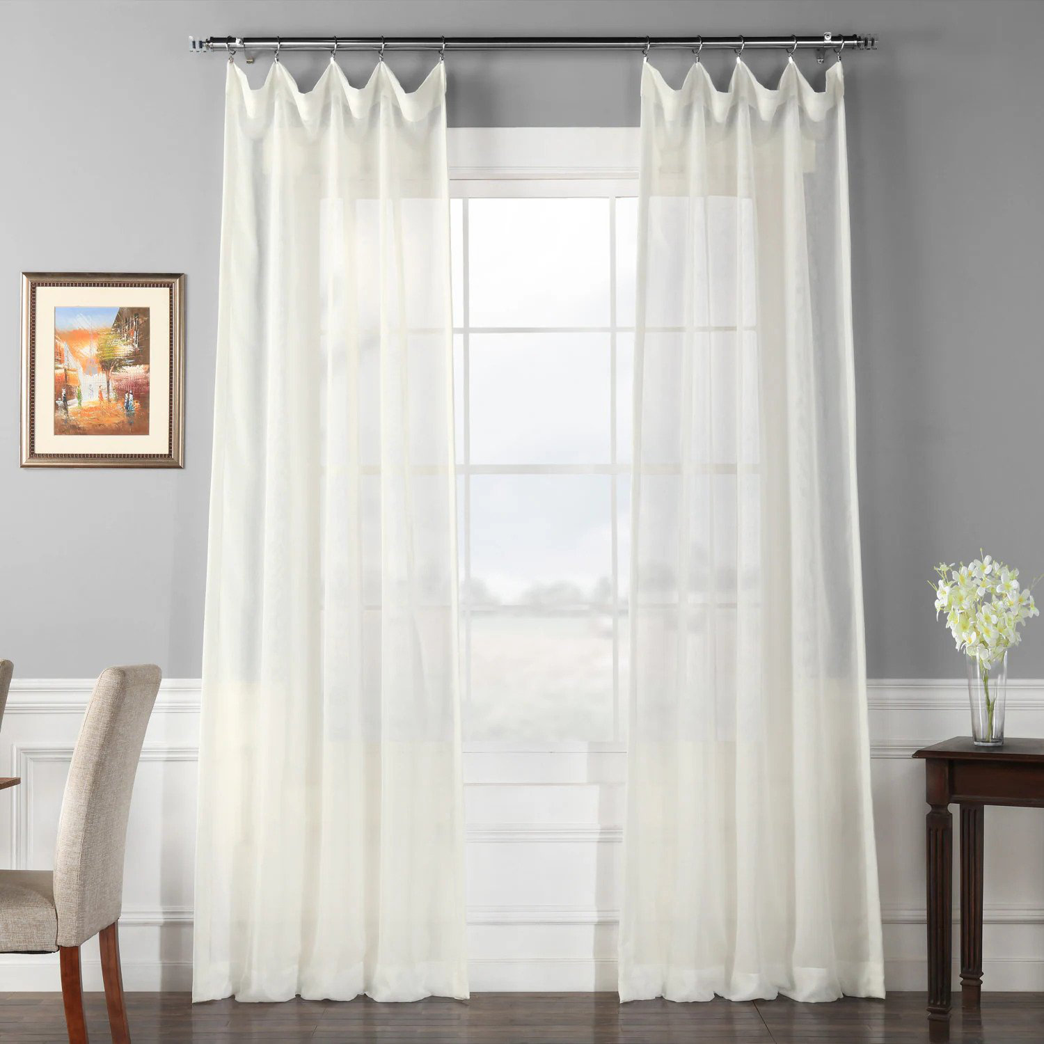 Apollo Extra Wide Sheer Voile Curtain Panel, 100" W x 120" L, Off-White