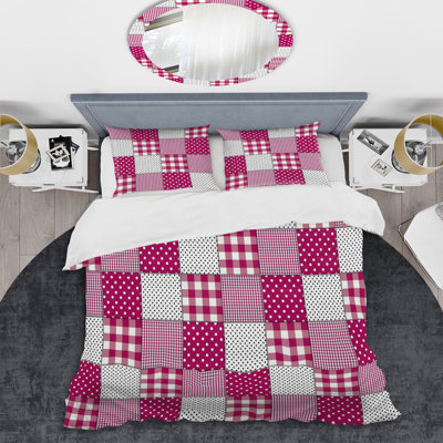 Pink and White Patchwork - Abstract Duvet Cover Set - Microfiber Polyester